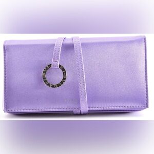 BVLGARI Pouch Nylon Purple Silver Logo Zip Women Used Authentic GUC